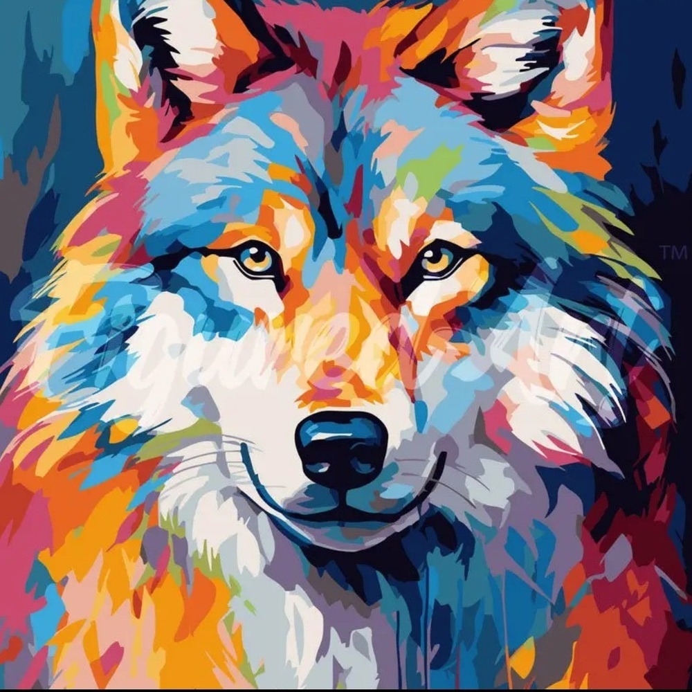Figured Art DIY Paint by Numbers Kit Colorful Wolf Pop Art 16x20 Canvas